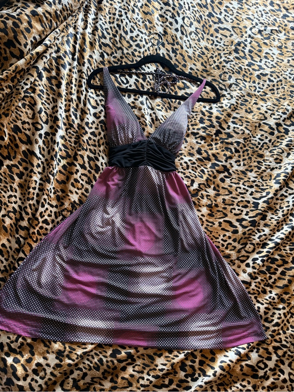 Vintage Y2K My Michelle Halter Dress Pink Black Ombre Cyber Dot Grid Whimsigoth